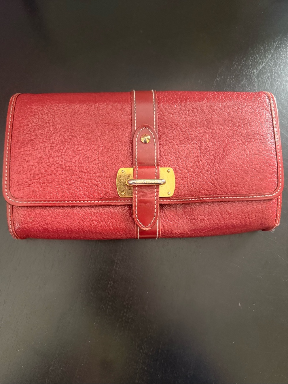 Vintage Louis Vuitton Red Leather Clutch Wallet with COA